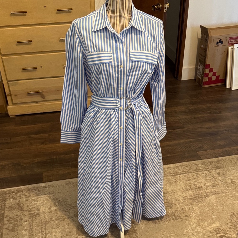 Striped Blue Long Sleeve Dress